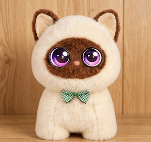 Juguete de Peluche de Gato Blanco con Orejas Marrones y Ojos Morados de 11CM-30CM, Animal de Peluche Suave para Niños Unisex - Product Image 1