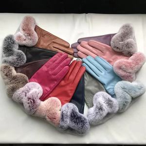 Usine vente en gros dames mode gants en cuir véritable avec poignets en <span class=keywords><strong>fourrure</strong></span> pour l'automne et l'hiver chaud lapin <span class=keywords><strong>fourrure</strong></span> mitaines femmes - Product Image 6