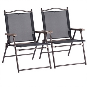 <span class=keywords><strong>Giantex</strong></span> Lot de 2 chaises de salle à manger pliantes pour patio, utilisation en extérieur, pelouse, camping, jardin, piscine, plage, cour, salon, sans assemblage, noir - Product Image 1