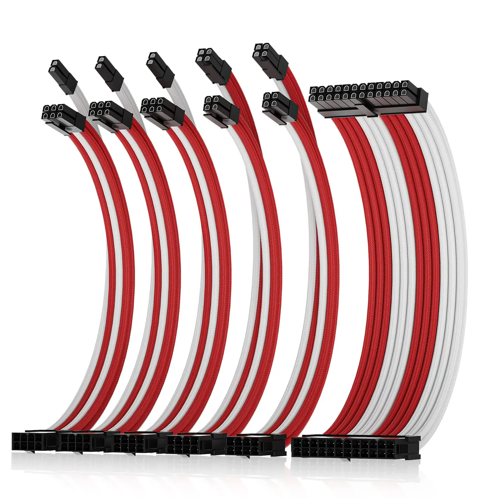 Power Supply with Extra-Sleeved 24-PIN 6-PIN 4+4 PIN Sleeve Extension Power Supply Cable Kit