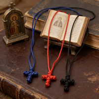 Collier de prière à croix orthodoxe grecque, tissé à la main, d'Europe de l'Est