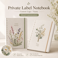Carnet d'étudiant à couverture rigide en tissu brodé de fleurs avec logo personnalisé et 160 pages