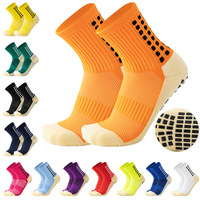 Chaussettes de football personnalisées avec logo, bleues, antidérapantes, pour l'entraînement, le basketball, le sport, chaussettes épaisses en tissu éponge, chaussettes de football avec grip
