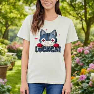 T-Shirt Unisex 210GSM 100% Cotone, Casual, Traspirante, Resistente, con Stampa DTF Design Gatto Portafortuna, Maglietta da Donna - Product Image 3