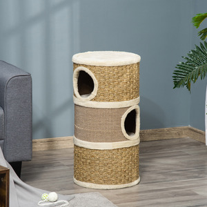 28-Zoll-Katzenwohnung, 3-stöckiges Katzen versteck mit Sisal-Kratz kissen, fass förmiger kleiner Kratz baum für Innen katzen - Product Image 6
