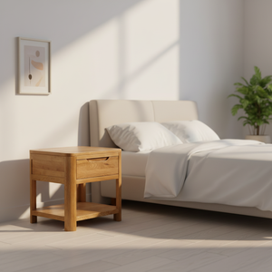 Mesita de Noche Escandinava de Madera Maciza con Cajón y Estante Abierto, Mueble de Dormitorio Moderno - Product Image 1