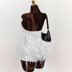 <span class=keywords><strong>Mono</strong></span> sin tirantes con hombros descubiertos, ajustado, <span class=keywords><strong>blanco</strong></span>, sexy, con borlas, para <span class=keywords><strong>fiesta</strong></span> y club, para mujer, verano 2026 - Product Image 3