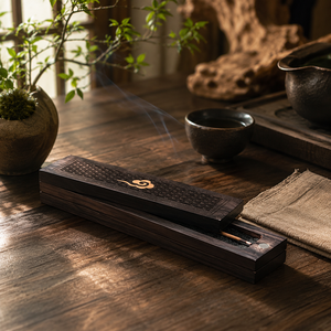 Boîte à encens double couche en bois d'ébène, support pour bâtonnets courts, avec récupérateur de cendres, pour la méditation, le yoga, le <span class=keywords><strong>zen</strong></span>, vente en gros - Product Image 4
