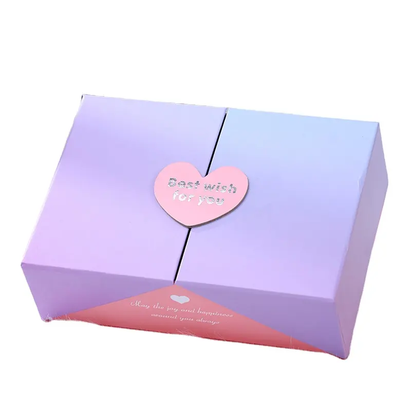 Custom romantic creative pink double open door heart pattern skincare color makeup birthday Valentine's Day gift paper box