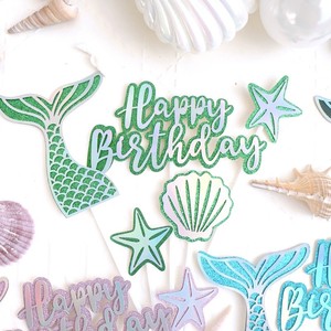 Decoración de Pastel de Sirena con Miel y Dulzura, Adorno de Papel para Pastel de Feliz Cumpleaños, Conchas Marinas, Estrellas de Mar, Cola de Pez, Decoración de Cumpleaños - Product Image 6