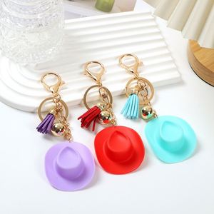 Cartoon Hat Keychain Acrylic Colorful UV Printed <b>Keyring</b> Couple Gift Made of PVC and Alloy Material - Product Image 6