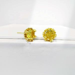 Pendientes de plata de ley 925 con circonita cúbica rosa y amarilla, joyería fina para niñas, pendientes de tuerca con piedra tallada en forma de rosa. - Product Image 3