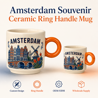 Ensemble de mini-tasses à café en céramique souvenirs d'Amsterdam, Pays-Bas, avec motifs moulin à vent et tulipe, en porcelaine fine, personnalisable OEM, vente en gros
