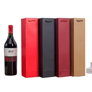 Aanpasbare Enkele Of Dubbele Rode Wijn Papieren Zak Cadeau Handheld Recyclebare Wijn Verpakking