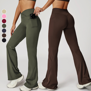 Pantaloni Sportivi Svasati da Donna Personalizzati a Vita Alta Tinta Unita Morbidi e Confortevoli con Effetto Push-Up per Palestra, Yoga, Fitness e Allenamento - Product Image 1