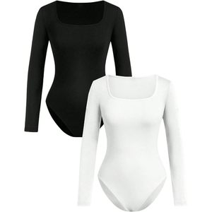 Justaucorps à manches longues pour filles, col carré, en coton et élasthanne respirant, vêtements de gymnastique - Product Image 1