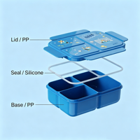 Boîte à lunch en plastique rectangulaire 1600 ml sans BPA, isolée, 3 compartiments étanches, compatible congélateur, écologique, qualité alimentaire, facile à transporter