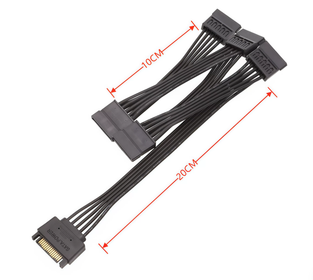 18AWG 4Pin Cable Adapter SATA Power Cable Extension Cable for 1 to 5 SATA Hard Drive Power Supply Extension Cable
