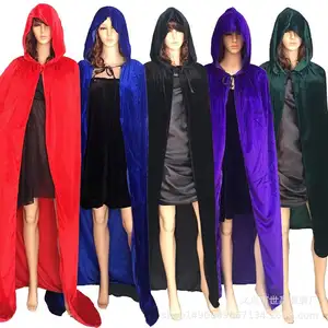 Jubah Halloween penyihir anak-anak dewasa, jubah beludru emas anak-anak