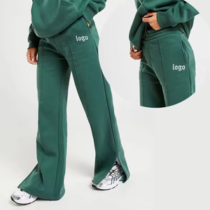 Custom Logo Women Pants Comfort Wide <b>Leg</b> Pants Joggers Cotton Fleece Workout Slit <b>Leg</b> Flare Pants Women - Product Image 2