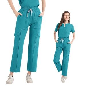 Women's Medical <b>Scrub</b> Set Moisture Wicking Split Uniform Hospital Work <b>Clothes</b> Multi Pocket Two Piece Uniforms For Nurses - Product Image 5