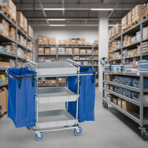 Carrello multiuso a 3 livelli grigio con capacità di 77 litri e borse laterali blu per stoccaggio e trasporto - Product Image 3