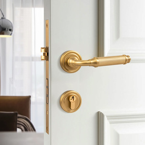 Manija de Puerta de Latón Marrón Café Retro con Textura Estriada - Herraje de Cerradura de Puerta de Madera de Lujo para Hotel y Hogar - Product Image 2