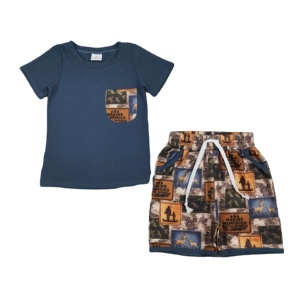Conjunto de 2 Piezas RTS Hunting Summer Casual para Bebé Niño, Camisa y Pantalones Cortos, 95% Algodón, 5% Elastano, Ropa para Hermanos - Product Image 1