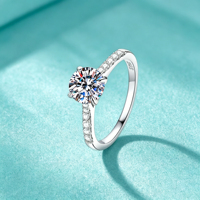 Bague de fiançailles en moissanite ronde taille brillant 1,2 carats D VVS1, en argent 925 avec double pavé, certifiée GRA, vente en gros d'usine
