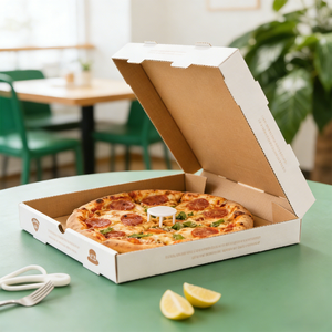 กล่องพิซซ่าลูกฟูก E-Flute แบบกำหนดเอง ขายดี ขนาด 10-16 นิ้ว ผลิตจากกระดาษรักษ์โลก เคลือบ UV สำหรับใส่อาหารกลับบ้าน - Product Image 2
