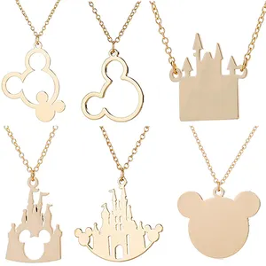 Fashion Non Tarnish Silver 18K Gold Plated Stainless Steel Women Cute Minnie Mouse Mickey Head Necklace Jewelry