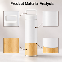 Botol Air Vakum Isolasi Stainless Steel 600ml dengan Alas Bambu, Logo Custom, Pegangan, dan Tutup, Grosir OEM
