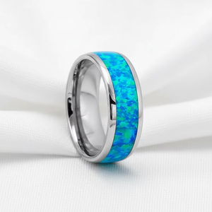 Anillo de Carburo de Tungsteno Plateado de 8mm con Incrustaciones de Ópalo de Fuego Azul Natural, Moderno, <span class=keywords><strong>para</strong></span> Parejas, Regalo de <span class=keywords><strong>Boda</strong></span>, Compromiso o Fiesta - Product Image 5