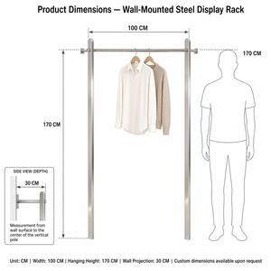 Porte-vêtements mural horizontal en acier inoxydable antirouille, poli et thermolaqué, pour intérieur - Product Image 5
