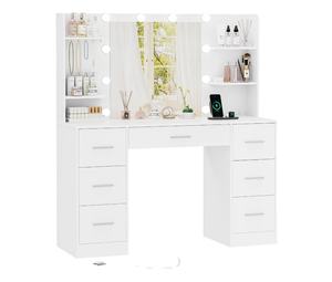 Tocador <span class=keywords><strong>de</strong></span> Maquillaje Grande, Escritorio <span class=keywords><strong>de</strong></span> Tocador <span class=keywords><strong>de</strong></span> 42.1" con <span class=keywords><strong>Espejo</strong></span> y Luces, <span class=keywords><strong>Mesa</strong></span> <span class=keywords><strong>de</strong></span> Maquillaje con 7 Cajones - Product Image 2