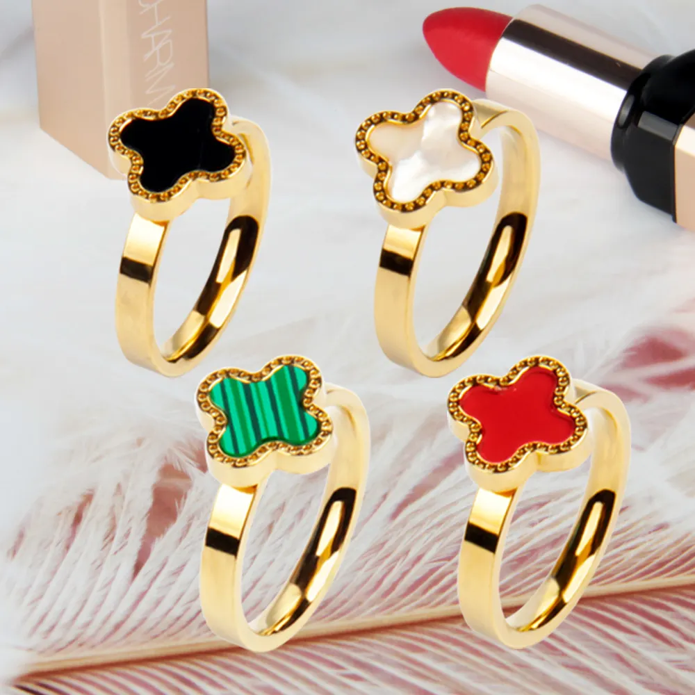 High quality fashion women's jewelry gift accessories dripping oil Shell cross Plum 18K gold stainless steel ring women