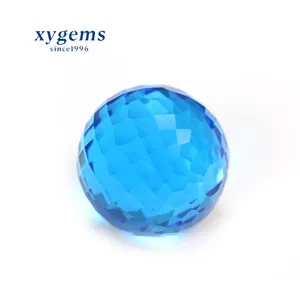 Checker Cut Ball Shape Aquamarine Color Synthetic Stone