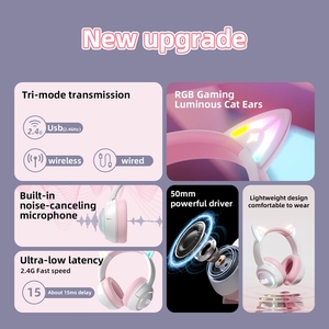 Precio de Fábrica <span class=keywords><strong>ONIKUMA</strong></span> GT838 Auriculares Inalámbricos para Juegos 2.4G con Orejas de Gato RGB y Micrófono Desmontable para PS5 PS4 Switch Móvil - Product Image 4