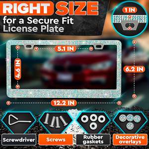 Marco para Matrícula Liberhaus Bling de 12.16 x 6.18 Pulgadas con Diamantes de Imitación Brillantes para Decoración de Automóviles, con Tornillos y Tapas - Product Image 3