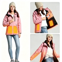Veste à capuche matelassée en polaire softshell imperméable pour femme, chauffante à batterie électrique, color block, teinte en pièce, col montant