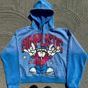 Sudadera con Capucha Personalizada 100% Algodón, Lavado Ácido, Corte Cuadrado, Impresión DTG, Unisex, Estilo Urbano con Pedrería, Vintage, Decoloración al Sol, Cierre de Cremallera - Product Image 2