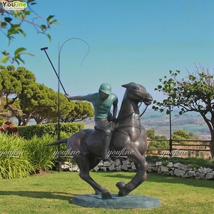 Deporte Arte Jardín Decoración Bronce Polo Jugador en Caballo Escultura - Product Image 4