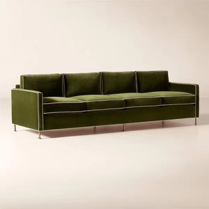 Sofá de <span class=keywords><strong>Terciopelo</strong></span> <span class=keywords><strong>Verde</strong></span> Oliva de Tres Plazas, Estilo Casual de Lujo, Diseño Moderno con Respaldo Recto y Patas de Metal Dorado, Ideal para Hoteles - Product Image 3