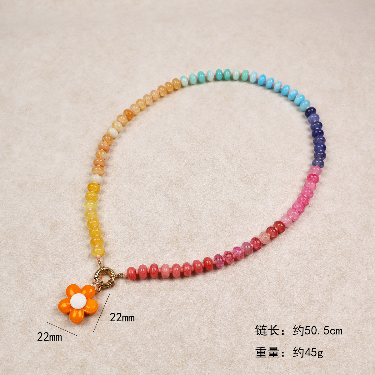 Abacus bead 2 orange white glaze flower