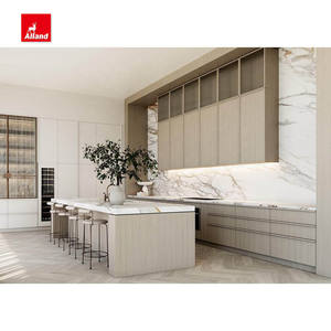 Armoires de cuisine modernes Alland High Tech avec façades modulaires en bois, placage bois véritable, crédence et carrelage mural, robinet inclus - Product Image 2