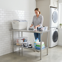 Table de travail robuste en acier inoxydable haute densité, avec structure tubulaire ronde, résistante à la corrosion, pour cuisine commerciale