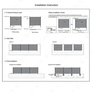 Morden painéis de cerca para jardim decorativo, painel preto para exteriores, painel de metal para privacidade, cerca horizontal de alumínio com portão