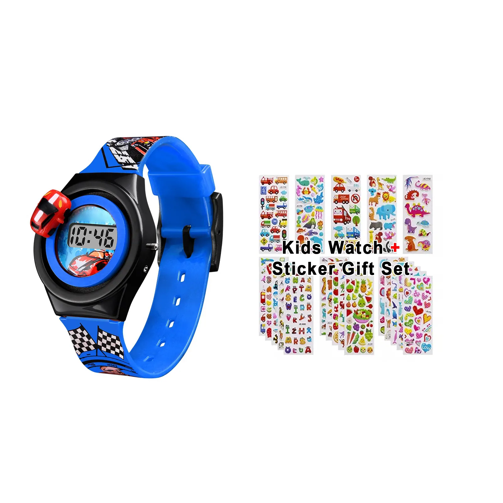 Child Watch Kids Plastic Cartoon Car Digital Watches And Children Cartoon Non Toxic Leave To Trace 3d Gift Puffy Stickers