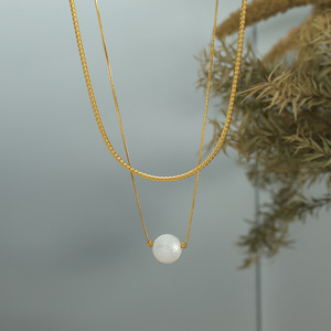 Collar de cadena de oro de doble capa con colgante de perla para mujer, regalo de joyería - Product Image 3