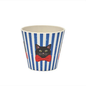 Tasse à expresso en céramique 90 ml, motif chat, design rayé bleu - Product Image 1